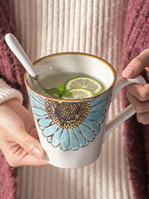 Load image into Gallery viewer, Mug creative office cup pastoral style with spoon ceramic large capacity home couple cup hand-painted coffee cup Sunflower cup
