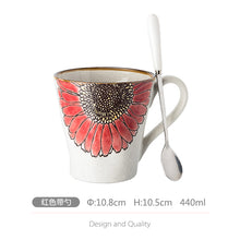 Load image into Gallery viewer, Mug creative office cup pastoral style with spoon ceramic large capacity home couple cup hand-painted coffee cup Sunflower cup