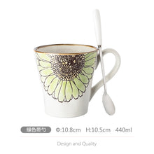 Load image into Gallery viewer, Mug creative office cup pastoral style with spoon ceramic large capacity home couple cup hand-painted coffee cup Sunflower cup
