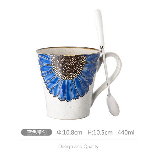 Mug creative office cup pastoral style with spoon ceramic large capacity home couple cup hand-painted coffee cup Sunflower cup