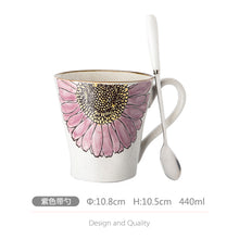 Load image into Gallery viewer, Mug creative office cup pastoral style with spoon ceramic large capacity home couple cup hand-painted coffee cup Sunflower cup
