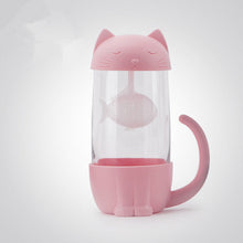 Load image into Gallery viewer, Lovely Glass Cup Tea Cat with Fish Filter Strainer Glass Cup Tea Infuser Filter Mug Home Office Container Gift
