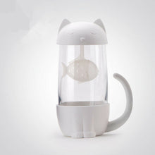 Load image into Gallery viewer, Lovely Glass Cup Tea Cat with Fish Filter Strainer Glass Cup Tea Infuser Filter Mug Home Office Container Gift
